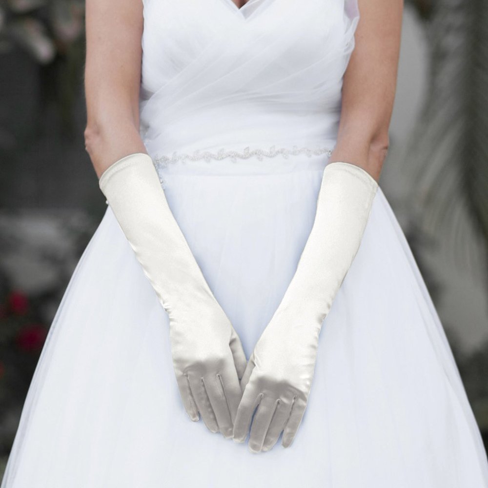 Medium Satin Wedding Gloves, Ivory